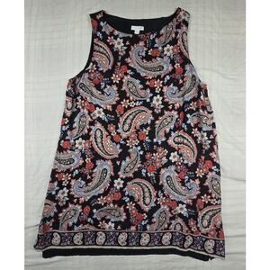 J.Jill Women's Paisley Floral Long Tunic Slit Back Sleeveless Boho M